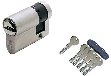 Art. 82R6040109 MEZZO CILINDRO DI SICUREZZA R6 Plus Nichelato Antitrapano 5 chiavi sigillate cappuccio e 1 chiave cantiere - L - 50 - A - 40 - B - 10 - Perni - 6