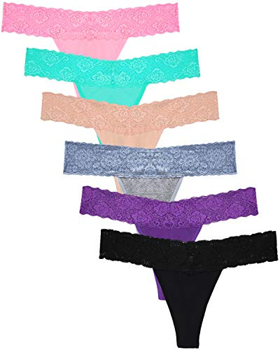 Sunm Boutique Women's Cotton Lace Thong Low Waist Lace Thongs Ice Silk Lace Underwear Comfortable Underwear