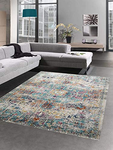 CARPETIA Teppich Outdoor Orientteppich Ornamente Wohnzimmerteppich Vintage in grau blau Größe 240 x 340 cm