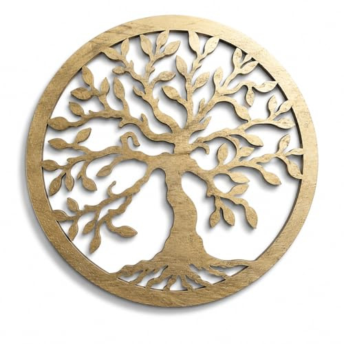 Pet-Jos XXL Baum des Lebens Wanddeko aus Holz – 60 cm Mattgold – Lebensbaum Wandbild für Wohnzimmer – Boho Wandkunst – Lasergeschnittene Premium Wanddeko