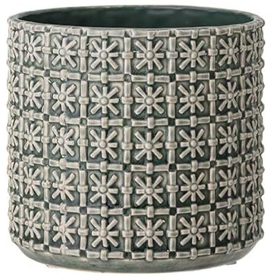 Nordring Retro Übertopf Vintage Pflanztopf für Zimmerplanzen Blumentopf Cross M (12,5 cm ø), grün, Keramik