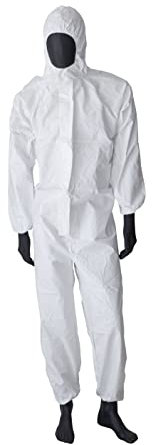 Virsus Combinaison de protection pour produits chimiques 0909 couleur blanche en polypropylène 57 g, III Cat. Type 5 et 6, fermeture 2 couches, pour peinture, produits chimiques bricolage taille (M)