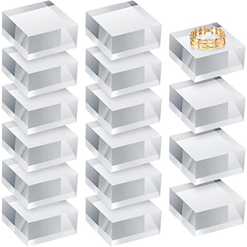 Remerry 16 Pcs Clear Acrylic Cube Blocks Square Display Block Clear Polished Acrylic Stamp Blocks Jewelry Display Stand Ring Showcase Holder Base(2 x 2 x 1 Inch)