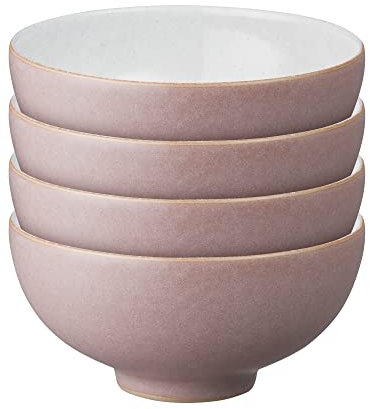 Denby - Impression Pink Rice Bowls Set of 4 - Dishwasher Microwave Safe Crockery - Ceramic Stoneware Tableware