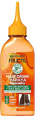 Garnier Fructis Hair Drink Papaya Tratamiento Lamelar Instantáneo con Aclarado, Acondicionador Líquido, Para Cabellos Dañados, 200ml