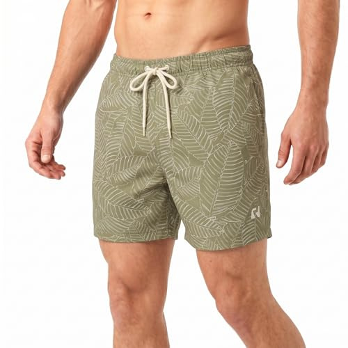 RIPT Essentials Bañador para hombre Shorts de Baño con Protección Solar UV 50 de Secado Rápido, Estampado de hojas caqui, M