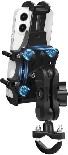 ZIDIYORUO Supporto per telefono da moto con smorzatore di vibrazioni, funzionamento con una sola mano, supporto per telefono per moto, scooter, ATV da 11,7 a 18 cm