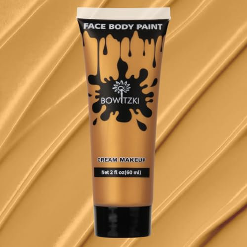 Bowitzki Face and Body Paint 2oz Cream Makeup 60ml Water Based Face Painting Special Effects For Adults Children Kids Halloween Christmas Party Stage Cosplay (Gold)