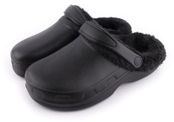 R-ISLAND Clogs Winter-Clogs für Herren, mit warmem Futter, für Erwachsene, wasserdicht, rutschfest, bequem, perfekt für den Innen- und Außenbereich, Schwarz , 44 EU