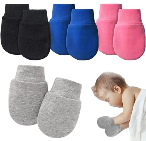 Devenirriche 4 Paar Neugeborenen Handschuhe, Babyhandschuhe Baumwolle Fäustlinge, No Scratch Fäustlinge Handschuhe Baby Säugling Handschuhe für 0-6 Monate Baby Jungen Mädchen