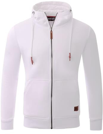 Reslad Sweatjacke Herren Kapuzenpullover | Hoodie Männer Zipper Pullover mit Kapuze Bequeme Baumwolle RS-1006 Weiß XL