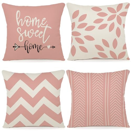 ZWJD Kissenbezug 40x40 4er Set Dekokissen Kissenbezüge Dekoration Outdoor Kissenbezüge Leinen Dekokissen für Schlafzimmer, Sofa, Stuhl, Bett, Garten (40 x 40 cm)