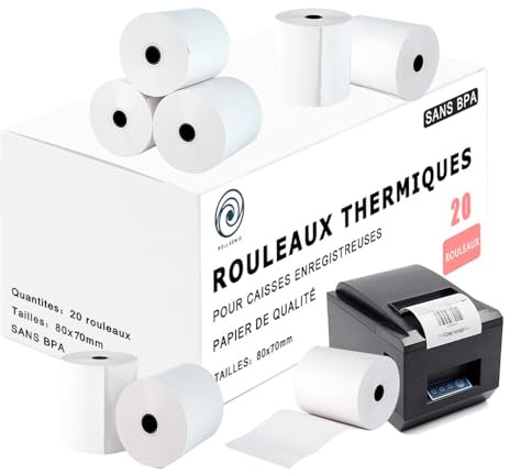 Rollgenio Rouleaux de Papier Thermique Premium 80x70x12 mm pour Imprimantes EPOS et POS Compatibles avec Toutes les Marques (Paquets de 20, 40, 60, 80, 100, 120) (40)