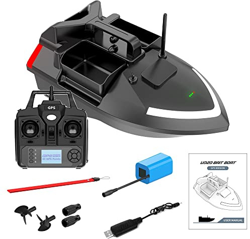 Kavolet Barco de Cebo GPS para Pesca de 500 m, Barco de alimentación teledirigido, Doble Motor, buscador de Peces, 2 kg, Carga de Asistencia automática, Crucero/Regreso/corrección de Ruta con