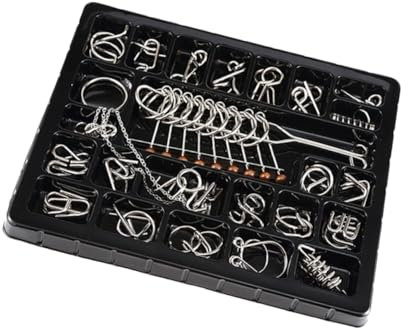 WOONEKY 25 Pcs Iq Puzzle Set Educational Brain Teaser Metal Wire Ring Puzzle Game for Kids and Adults Challenging Disentanglement Toys for Family Fun