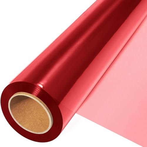 Cellophan Rolle Rot, 30M x 40cm Rot Klare Cellophan Folie 2.5 Mil Cellophan Geschenkpapier Rollefür Geschenkkörbe Urlaub Dekoration Sträuße