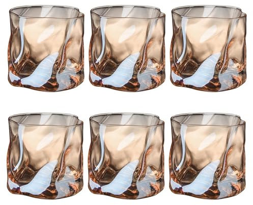 LOITTAINUE Lot de 6 verres à whisky, en cristal irrégulier, 200 ml, pour café glacé, cocktail, eau, thé, café, jus - Passe au lave-vaisselle (marron)