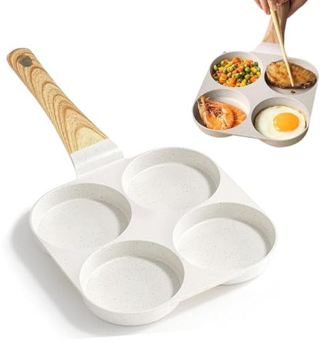 Egg Pan Non Stick, 4 Hole Egg Omelette Pan, Pancake Pan with Heat-Resistant Handle, Fried Egg Pan for Breakfast, Easy to Clean, Compatible with All Stovetops