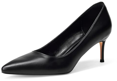 Zhabtuc Kattunge klack låga pumpar 6 cm stängd spetsig tå kort sexig komfort kvinnor uppklädd sko på jobbet kontor dejt bal fest bröllop kyrka, Mattsvart, 40 EU