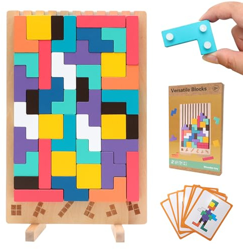 LUPATDY Tetris Puzzle 3D Bois, Jouet Montessori à partir de 3 Ans, Jeux de Patience pour Enfants, Jeu d'empilage en Bois Tetris, Jouet éducatif coloré, éducatif créatif pour Enfant