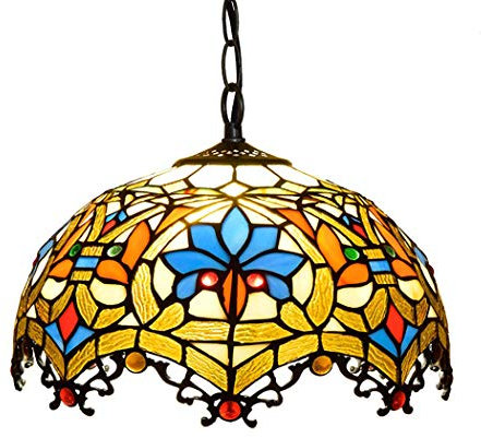 WDCDYQDH Lampada a Sospensione di Lusso Europea in Stile Barocco, Fatta a Mano, con Paralume in Vetro colorato e Ventosa in Ferro battuto, per Soggiorno, Camera da Letto, E27