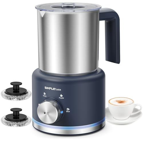 SIMPLETASTE Espumador de Leche Eléctrico 4 en 1, Jarra Desmontable, 500 ml Espumador Automático de Alta Capacidad para Leche Caliente y Fría, Café, Latte, Macchiato, Capuchino y Chocolate Caliente