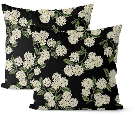 Throw Pillowcase Black Spring Green Hydrangea Flower Pillowcase Smooth Cushion Covers Super Soft For Sofa Bed Garden 2 Piece 45X45 Cm