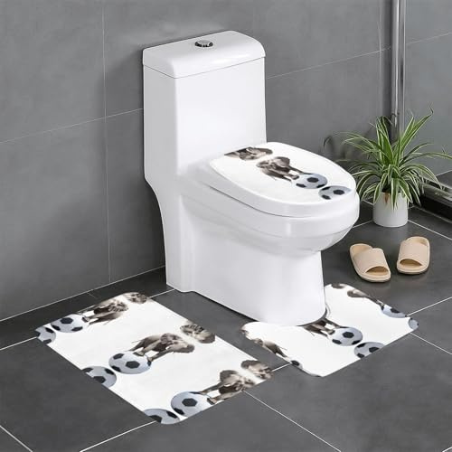 HJFCZH Juego de alfombras de baño de 3 piezas de 24 x 16 pulgadas, diseño de elefante de pie sobre una pelota de fútbol, alfombrillas antideslizantes con contorno, formas ovaladas y rectangulares para