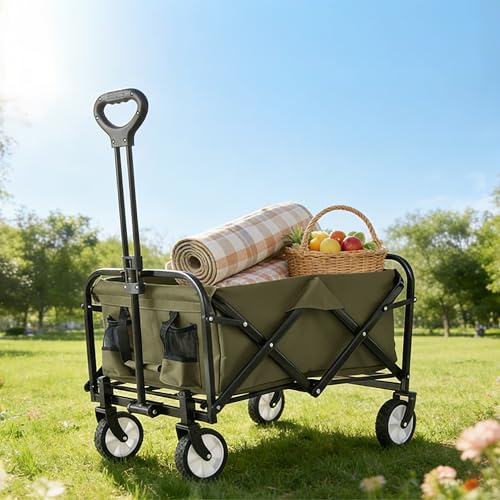 Relaxdays rullvagn, vikbar, 100 kg, teleskophandtag, Oxford-tyg, transportvagn för shopping, camping och strand, grön