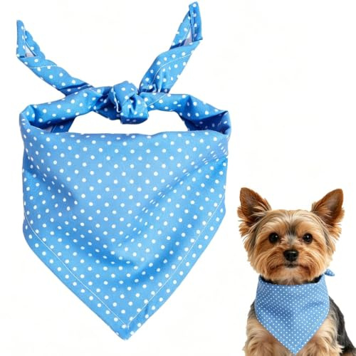 1Pcs Polka Dot Dog Bandana for Small Medium Dogs Bandanas Breathable Dog Scarf Neckerchief Triangle Bibs Scarf Adjustable and Washable Pets Cat Bandana Kerchief for Dogs Puppy,60 x 40 x 40cm (Blue)