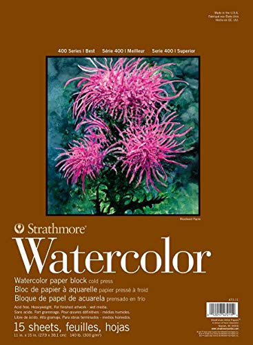 Strathmore 400 Series Watercolor Block, Cold Press, 11x15 Bound (4 sides), 15 Sheets/Block