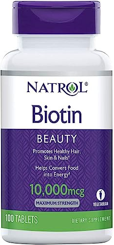 Natrol Biotin, Maximum Strength, 10,000 mcg Tablets 100 ea (Pack of 4)