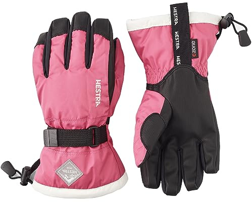 Hestra Ski Gloves for Kids: Waterproof C-Zone Cold Weather Winter Gloves, Fuchsia/Ivory, 3