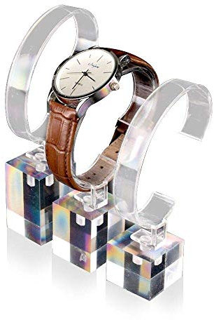 LANSCOERY 3 Stück Uhrenständer aus Acryl Transparent Armbanduhren Halterung, Ausstellungsstand für Armbanduhr Armband, Uhren Präsentation Halter, Armbanduhren Aufbewahrung