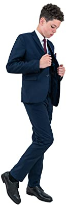 Coyo & Neke 5-delade premiumdräkter för pojkar, de perfekta dräkterna för pojkar, blazers och väst med gratis kostymväska och klädhängare för bröllop, dop, begravning eller svart slipsevenemang! 1-14 år, BLÅ, 13-14 År