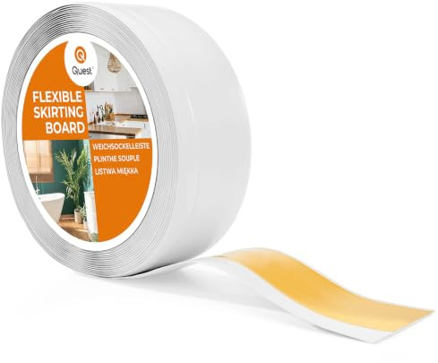 Quest Mjuk Golvlist Självhäftande, Mjuk Sockellist – 70 mm x 20 mm – avslutningslist, bred böjbar list – för väggar, golv – PVC, flexibel, vattentät, dekorativ (Vit, 5m) | Bred böjlist och ändlist, för vägg och golv, skyddar mot fukt, lätt att rengöra och formstabil