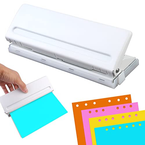 6 Fach Locher,6-Fach Terminplanerlocher aus Metall,Büro Locher,6 Fach Locher Binder Puncher,Verstellbarer Abstände Locher aus Metall,Binder Locher,Papierkarten Foto Bindungs Locher Maschine (Weiß)