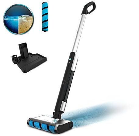 Cecotec Fregona Eléctrica FreeGo Wash. 40W, Autonomía 40mins, Rodillo Absorbente Wet Jalisco, Depósito de Agua Limpia 420 ml y Sucia 150 ml, Pulverizador Automático y Base Autolimpieza