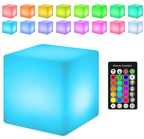 YATOSEEN Lámpara de Cubo Luz Nocturna Portátil, Lámpara de Mesa Recargable por USB, IP68 Impermeable Regulable 16 Colores LED Luz de Estado de ÁnimoTemporizada con asa y Control Remoto