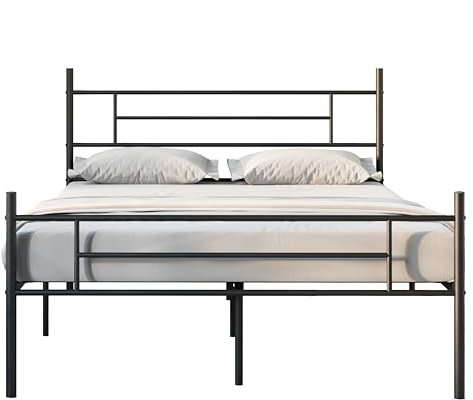 Novilla Rete Letto Matrimoniale 160x190 Struttura Letto con Testiera e Pediera, Supporto a Doghe in Acciaio, Design Antiscivolo per Materasso, Spazio di Archiviazione Sotto il Letto, Nero