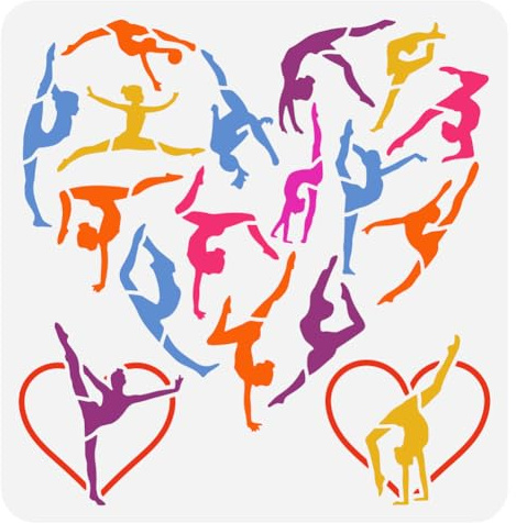 FINGERINSPIRE Plantilla de pintura de gimnasta de 30 x 30 cm, reutilizable, con patrón de corazón, plantilla de dibujo para manualidades artísticas para pintar sobre madera, pared, tela, papel,