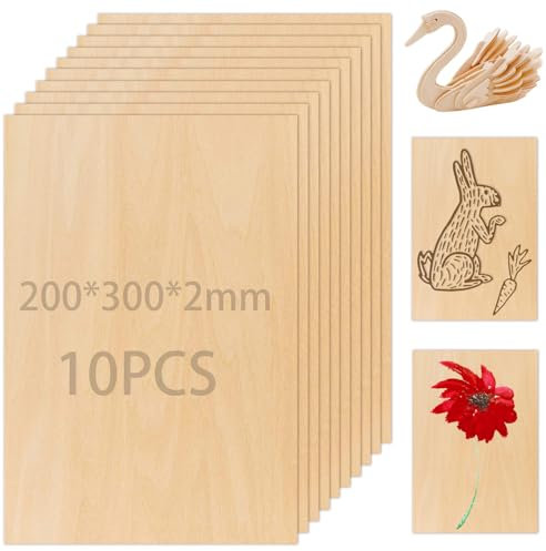 Contreplaqué, 10 pièces 300 x 200 x 2 mm Panneaux en bois, pour bricolage fait à la main, pyrographie, gravure, décoration, peinture, dellation (100 x 150 x 2 mm)