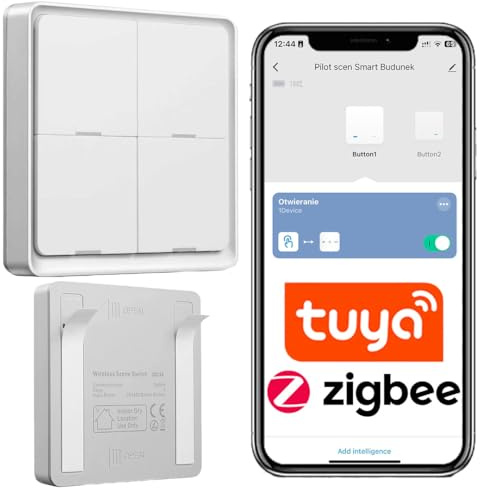 Sone Smart One ZigBee Schalter Aufputz Fernbedienung – 4-Tasten Zigbee Button Panel, 12 Funktionen – Batterie CR2430 – Steuerung mit Tuya App, Zigbee Gateway erforderlich – Weiß – 86x86x13 mm