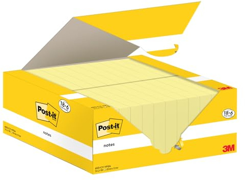 Post-it Foglietti Canary Yellow, Confezione da 18 blocchetti + 6 GRATIS, 100 Fogli per blocco, 38 mm x 51 mm, Colore Giallo - Foglietti Adesivi Fogli Adesivi per Appunti, Elenchi & Promemoria