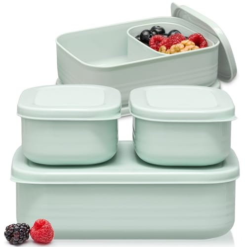 Hausfelder Brotdosen Lunchbox-Set, 1x900ml + 2x280ml, Brotdose mit Fächern für Kinder und Erwachsene, einsetzbar als Butterbrotdose, Brotzeitbox (MintGreen, 1 x 900ml, 2 x 280ml)