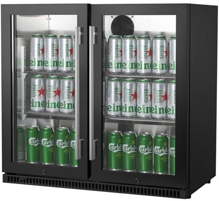 HCK Professional Glastür-kühlschrank, 190L Unterthekenkühlschrank Kommerzieller Getränkekühlschrank, Automatische Abtauung, Selbstschließende Glastüren, 0-22°C für Supermärkte zur Getränkepresentation