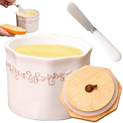 Barattolo per burro in ceramica: Barattolo per burro francese, campana per burro con coperchio, pentola per burro con linea di galleggiamento, contenitore per burro in ceramica per burro fresco e