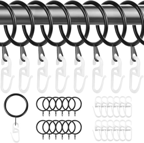 Anillas para Cortinas, 30 Anillas y Ganchos para Cortinas de Metal, 37mm Anillos silenciosos para Barras de Cortina, Anillos para Colgar Barras de Cortina de Ducha, Barras para Cortinas y Cortinas
