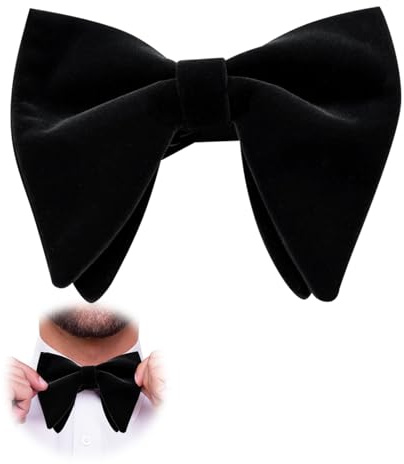 Domicubes Papillon da uomo in velluto, oversize, tinta unita, pre-annodato, regolabile, formale, per smoking, farfalla, grande papillon per compleanno, sposo, festa di nozze, formale (nero)