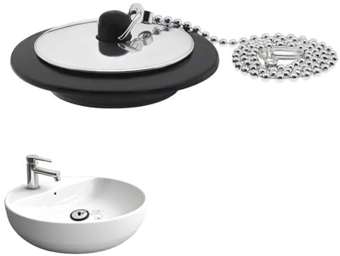 Universal Bath Plug, Kitchen Sink Plug with Stainless Steel Chain, Bath Plug Replacement, Bathroom Sink Plug Replacement, Drain Stopper for Bathroom Kitchen